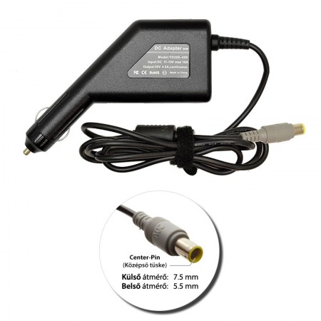 IBM/Lenovo 20V 4.5A (90W) ThinkPad utángyártott új autós, szivargyújtós laptop töltő