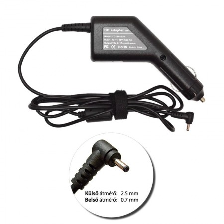 Asus 19V 2.1A (40W) utángyártott új autós, szivargyújtós laptop töltő