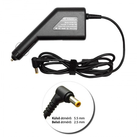 Asus 19V 4.74A (90W) utángyártott új autós, szivargyújtós töltő
