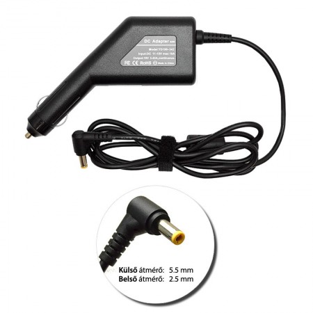 Asus 19V 3.42A (65W) utángyártott új autós, szivargyújtós töltő