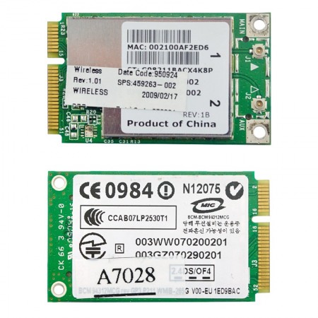 0WX781, BCM94312MCG 802.11b/g mini PCI-E wifi kártya