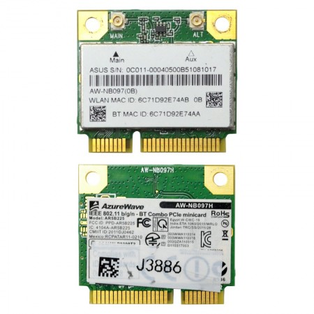 AzureWave AW-NB097H 802.11n mini PCI-E Wifi + Bluetooth kártya