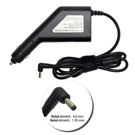 Asus 19V 1.75A (33W) utángyártott új autós, szivargyújtós laptop töltő