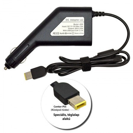 Lenovo 20V 2.25A (45W) IdeaPad Yoga utángyártott új autós, szivargyújtós laptop töltő