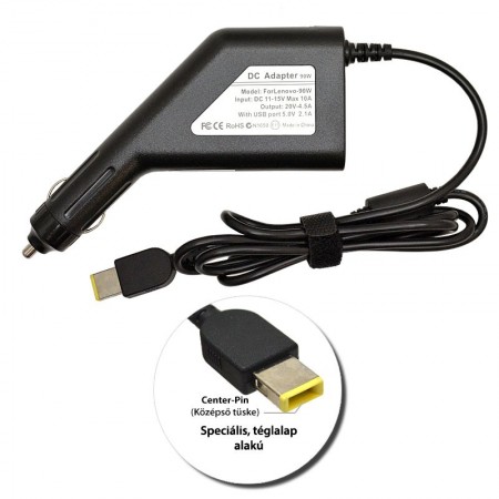 Lenovo 20V 4.5A (90W) IdeaPad Yoga utángyártott új autós, szivargyújtós laptop töltő