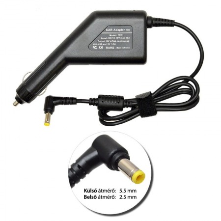 Toshiba 19V 4.74A (90W) utángyártott új autós, szivargyújtós laptop töltő