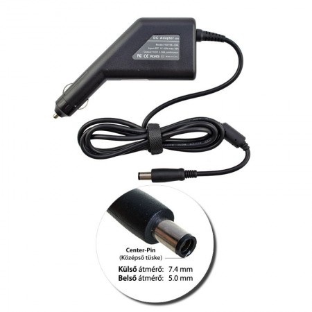 Dell PA-12 19.5V 3.34A (65W) utángyártott új autós, szivargyújtós laptop töltő