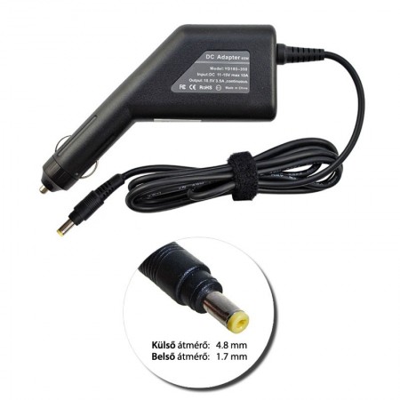 HP 18.5V 3.5A yellow (65W) utángyártott új autós, szivargyújtós laptop töltő