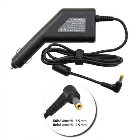 Lenovo 19V 3.42A (65W) utángyártott új autós, szivargyújtós laptop töltő