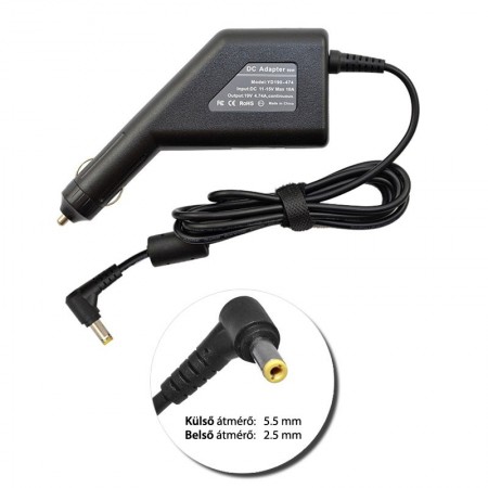 Lenovo 19V 4.74A (90W) utángyártott új autós, szivargyújtós laptop töltő