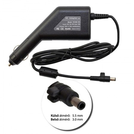 Samsung 19V 4.74A (90W) utángyártott új autós, szivargyújtós laptop töltő