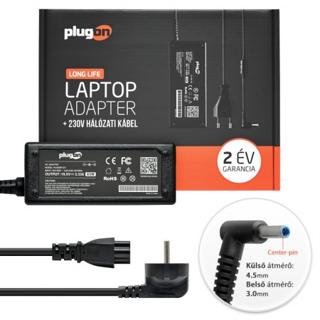 HP 19.5V 3.33A (65W) vékony center-pin töltő