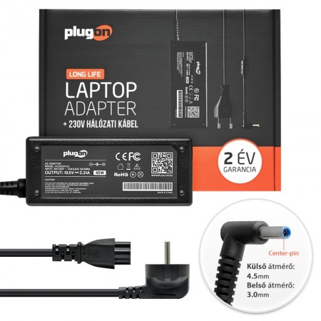 HP 19.5V 2.31A (45W) vékony center-pin töltő