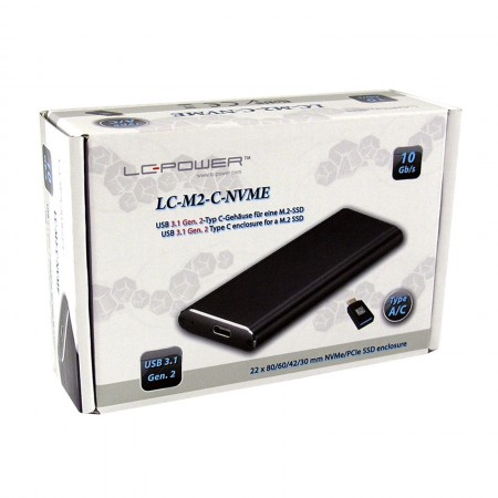 LC Power M.2 NVMe SSD külső ház, fekete