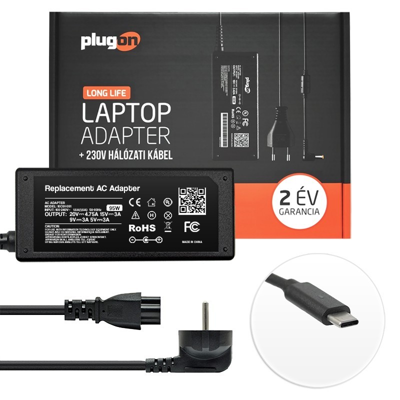 Lenovo 20V 4.75A // 15V 3A // 9V 3A // 5V 3A (95W) USB-C (Type-C) töltő