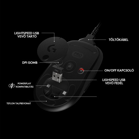 Logitech G PRO vezeték nélküli Gaming egér fekete (910-005272)