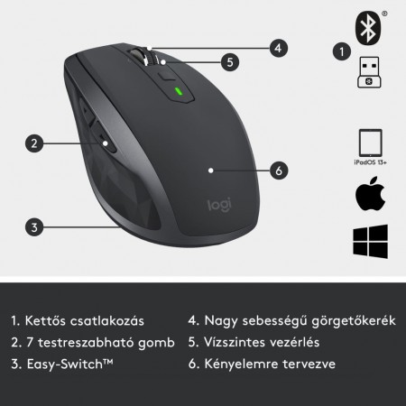 Logitech MX Anywhere 2S vezeték nélküli lézer egér Graphite (910-005153 / 910-006211)