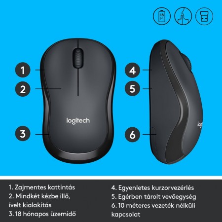 Logitech M220 Silent vezeték nélküli optikai egér grafitszürke (910-004878)