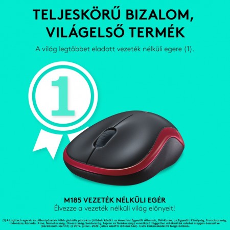 Logitech M185 vezeték nélküli optikai USB egér piros (910-002240)