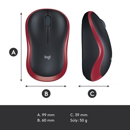 Logitech M185 vezeték nélküli optikai USB egér piros (910-002240)