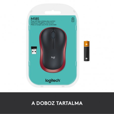 Logitech M185 vezeték nélküli optikai USB egér piros (910-002240)
