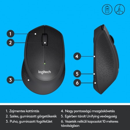 Logitech M330 SILENT PLUS vezeték nélküli optikai egér fekete (910-004909)