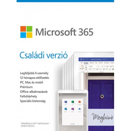 Microsoft 365 Családi verzió 1 év Elektronikus licenc (6GQ-00092)