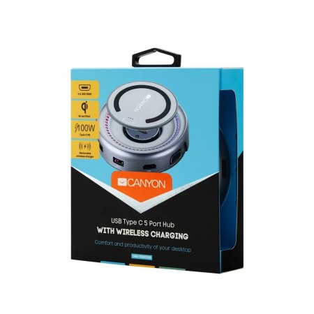 Canyon CNS-TDS07DG USB Type-C Multiport Hub vezeték nélküli töltés funkcióval
