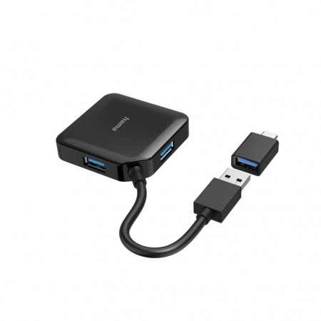 Hama 4 port USB 3.2 Gen1 5 Gbit/s hub + USB-C adapter fekete (00200116)