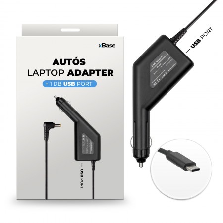 Asus 20V 3.25A (65W) utángyártott új Type-C autós, szivargyújtós laptop töltő