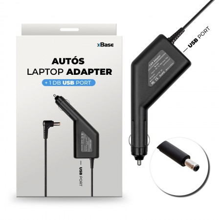 Asus 19V 3.42A (65W) 4.5x3.0mm vékony center-pin utángyártott új autós, szivargyújtós laptop töltő