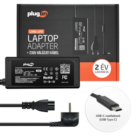 HP 15V 3A / 12V 3A / 9V 3A / 5V 3A (45W) USB-C (Type-C) laptop töltő