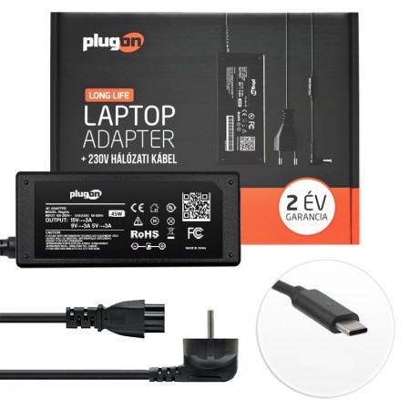 HP 15V 3A / 12V 3A / 9V 3A / 5V 3A (45W) USB-C (Type-C) laptop töltő