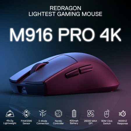 Redragon M916 PRO 4K vezetékes/vezeték nélküli gaming egér fekete